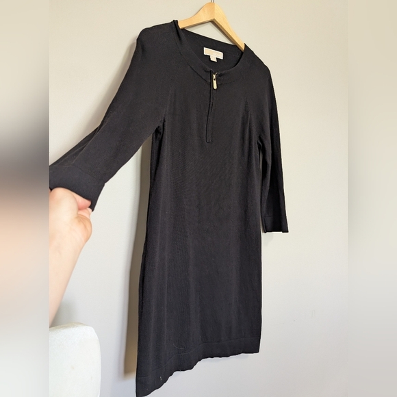 Michael Kors Black Knit Sheath Dress with 3/4 Sleeves Medium - Picture 2 of 10